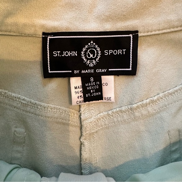 St. John Sport by Marie Gray Pants Light Mint Green Gold Button Size 8 Casual - Picture 8 of 12